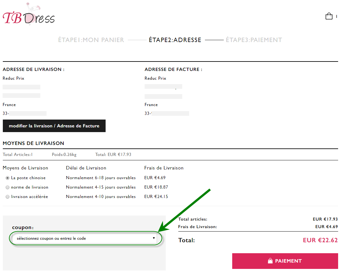 Comment utiliser le code promo Tbdress - 1