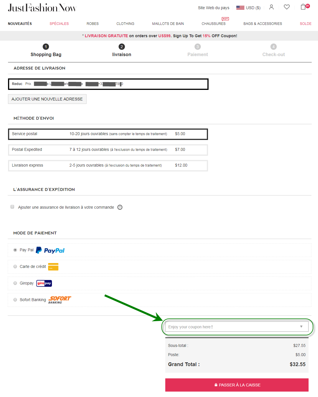 Comment utiliser le code promo chez JustFashionNow - 1